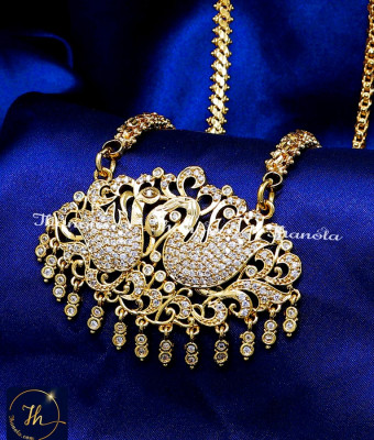 DCH1311 - 30 Inch Long Sparkling White Stone Peacock Dollar Chain Design
