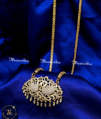 DCH1311 - 30 Inch Long Sparkling White Stone Peacock Dollar Chain Design