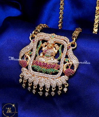 DCH1314 - 30 Inch Long American Diamond Stone Lakshmi Dollar Chain