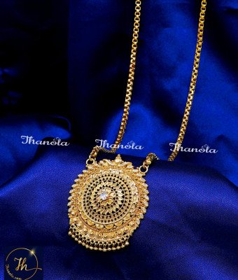 DCH1320 - Traditional Gold Long Chain with Stone Pendant Designs