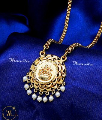 DCH1327 - One Gram Gold Lakshmi Pendant with Long Chain Design
