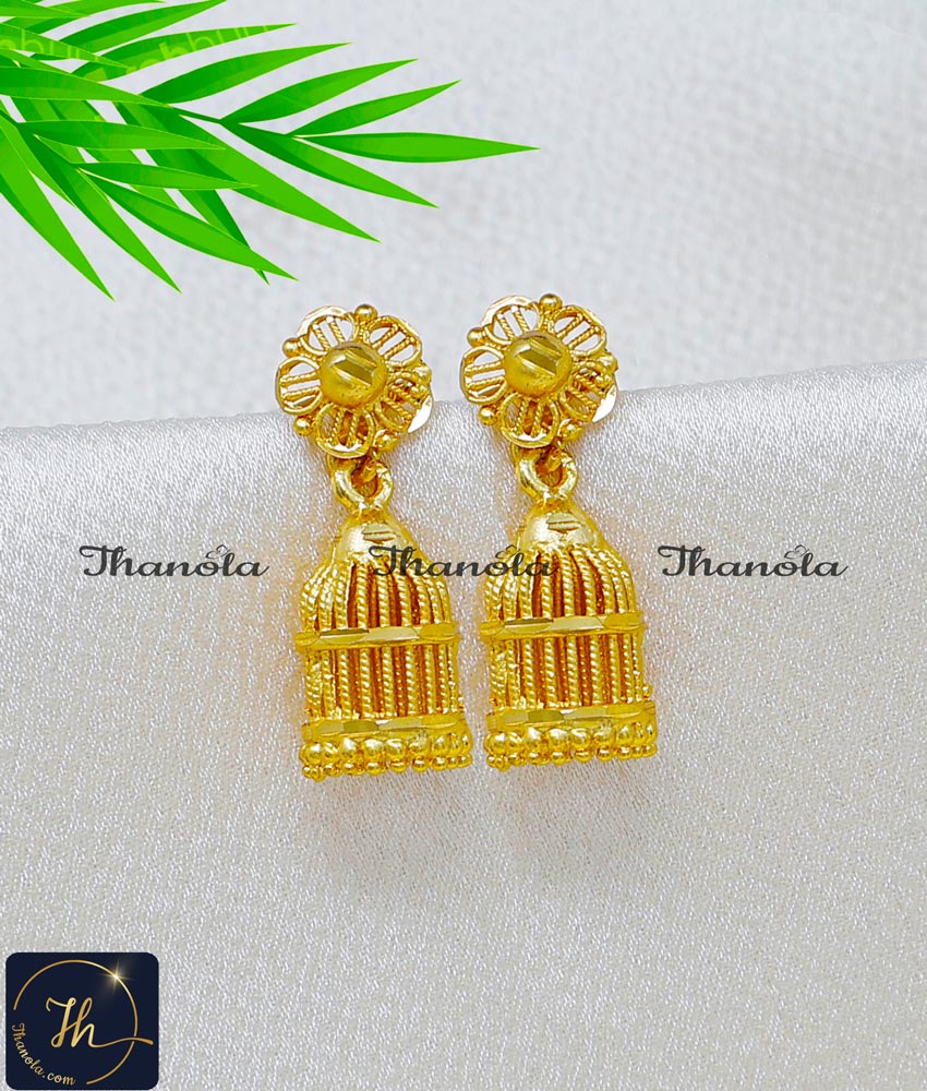 2 Gram Gold Earrings Daily Wear Small Bird Cage Jhumka new traditional gold jhumka design