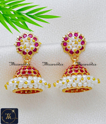 ERA2475 - Vintage Style Impon Ruby Stone Muthu Jhumkas Design