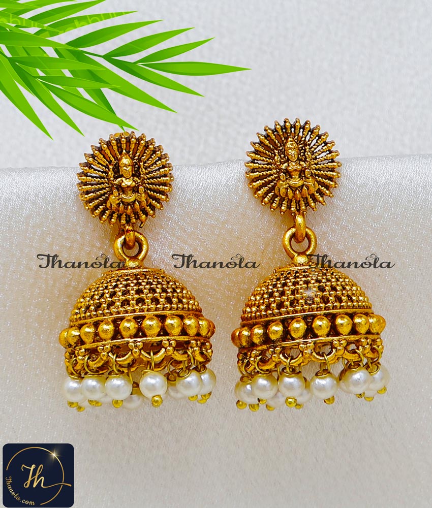 Premium Quality Pearl Drop Antique Temple Jhumka Earrings South Indian Temple Jhumka Earrings