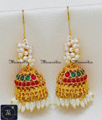 ERA2495 - Premium Quality Antique Pearl Drop Hanging Jhumkas ERA2495 - Premium Quality Antique Pearl Drop Hanging Jhumkas