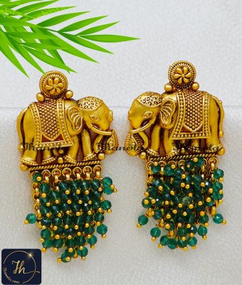 ERA2496 - First Quality Green Beads Antique Elephant Design Earrings ERA2496 - First Quality Green Beads Antique Elephant Design Earrings