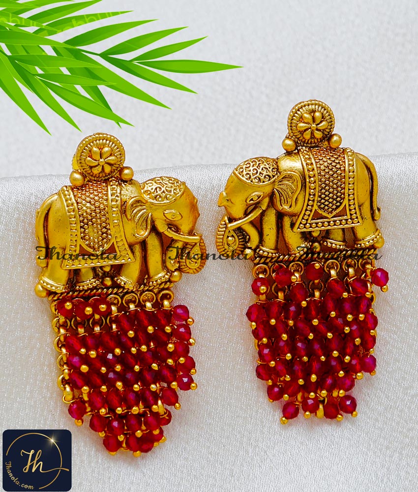 elephant design gold earrings