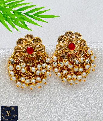 ERA2498 - Trendy Flower Design White Beads Antique Stud Earrings ERA2498 - Trendy Flower Design White Beads Antique Stud Earrings