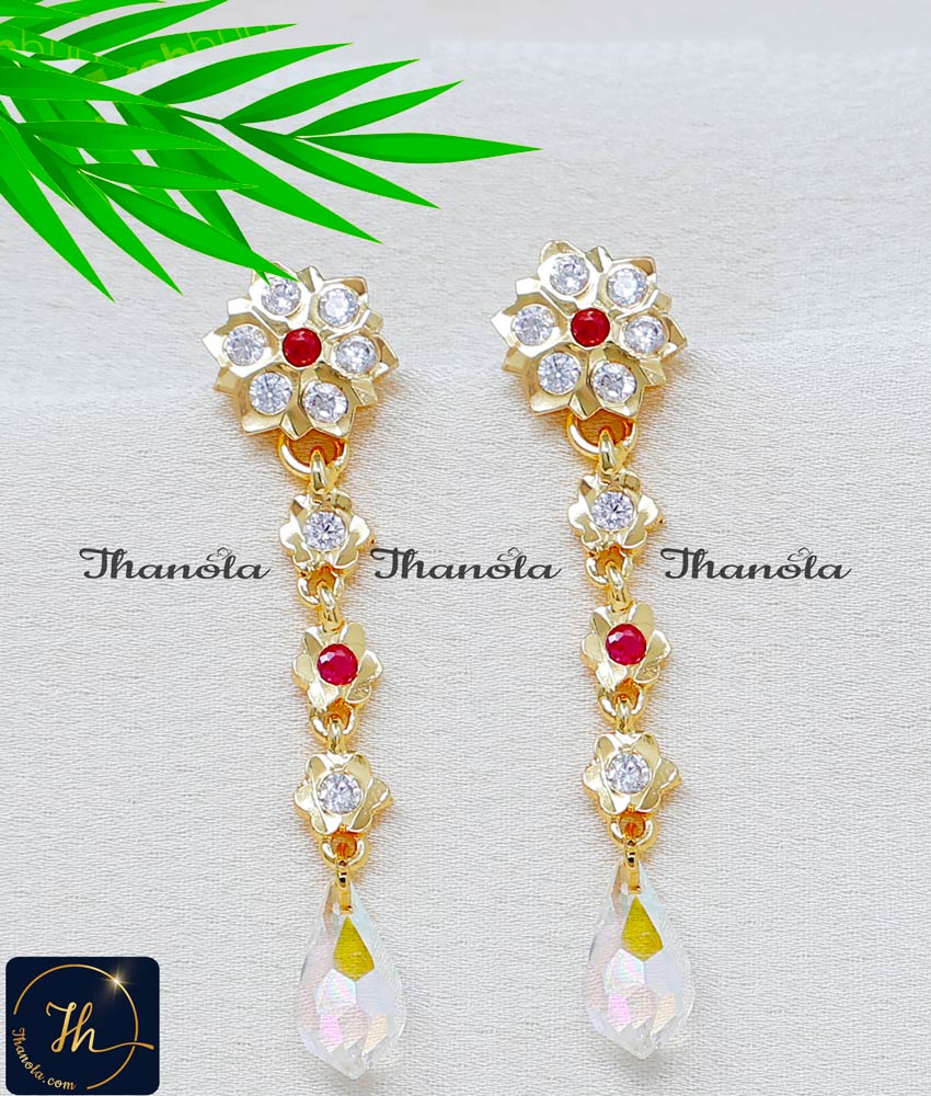 Impon Gold Plated White and Ruby Stone Titanic Earrings titanic kammal design