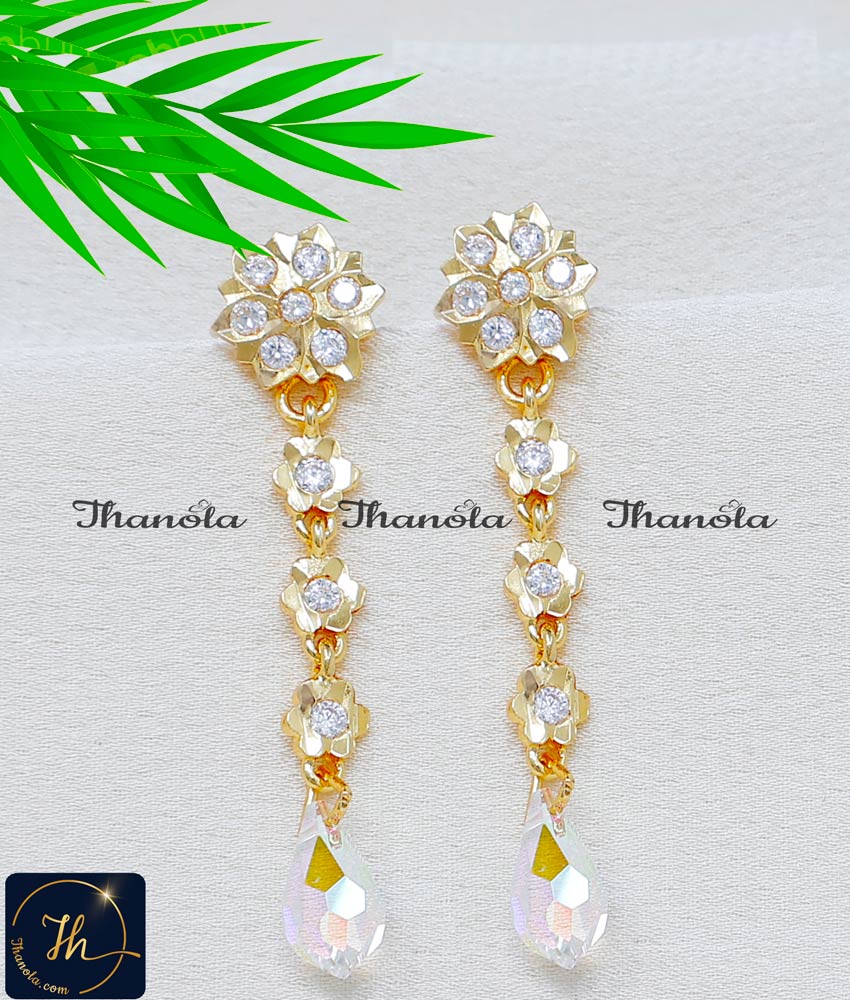 Impon White Stone Long Earrings Titanic Kammal Design Gold Long Earrings Latest Design