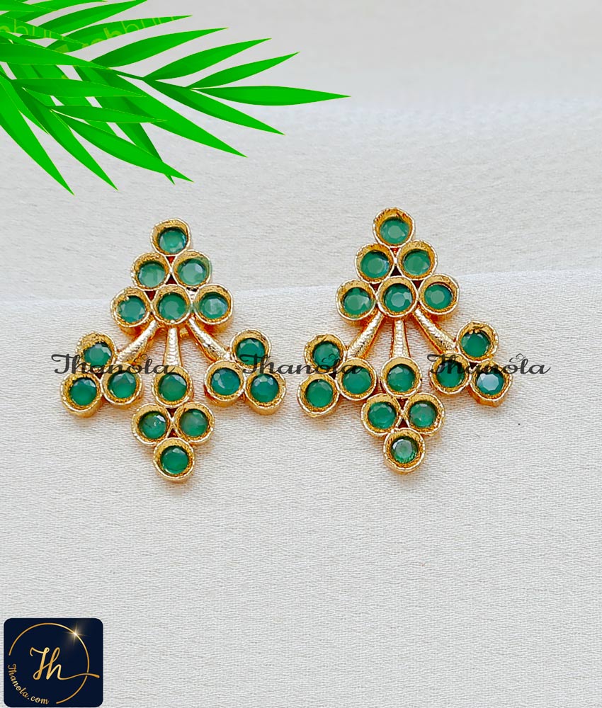 Premium Gold Plated Office Wear Emerald Stud Earrings emerald green earrings