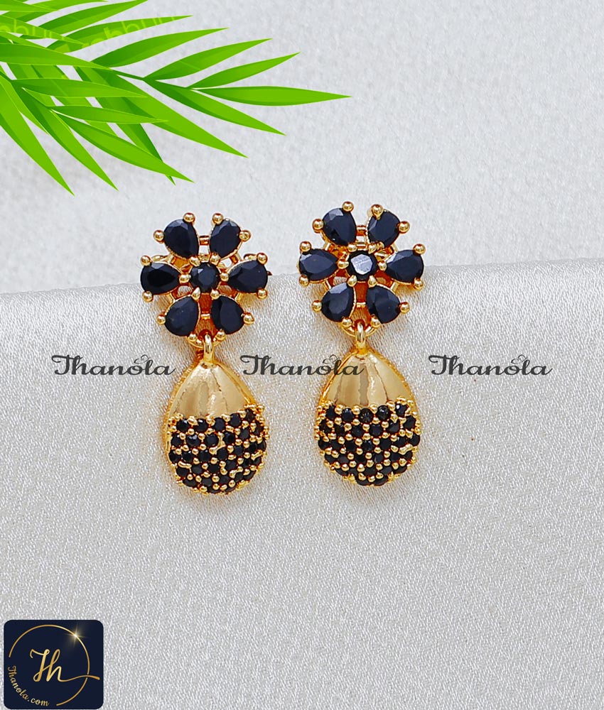 Unique Stunning Gold Black Stone Daily Wear Earrings gold plated earrings for women