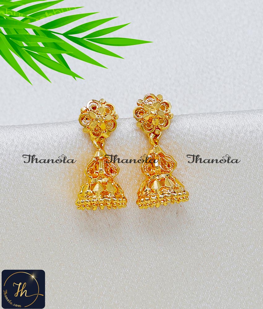 Stunning Gold Small Gold Plated Jhumka Earrings simple jhumka earrings