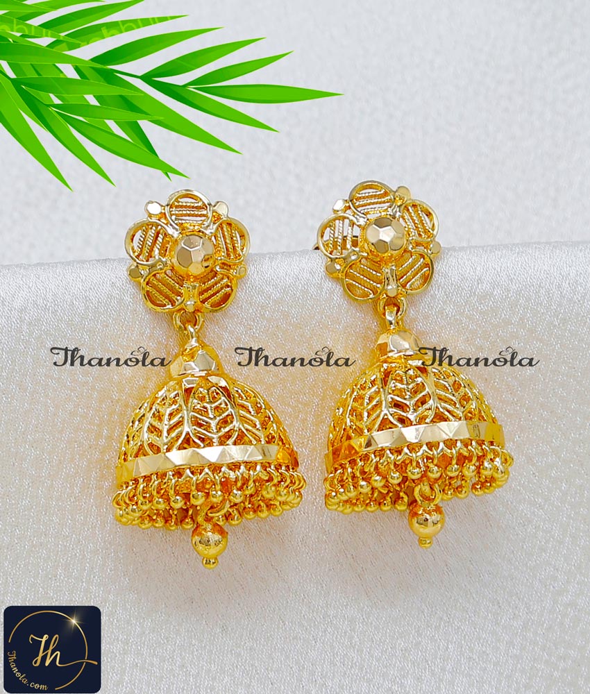 Festive Wear Gold Plated Leaf Design Jhumka for Wedding South Indian Style Gold-Plated Jhumkas
