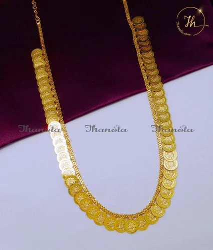 HRA1022 – Lakshmi Coin Kasu Malai South Indian Gold Haram Designs Handmade Lakshmi Coin Kasu Malai