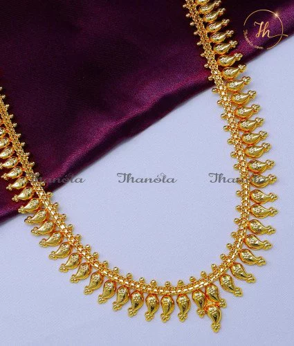 HRA1034 - South Indian Wedding Long Gold Mango Haram Designs South Indian Wedding Long Gold Plated Mango Haram Designs