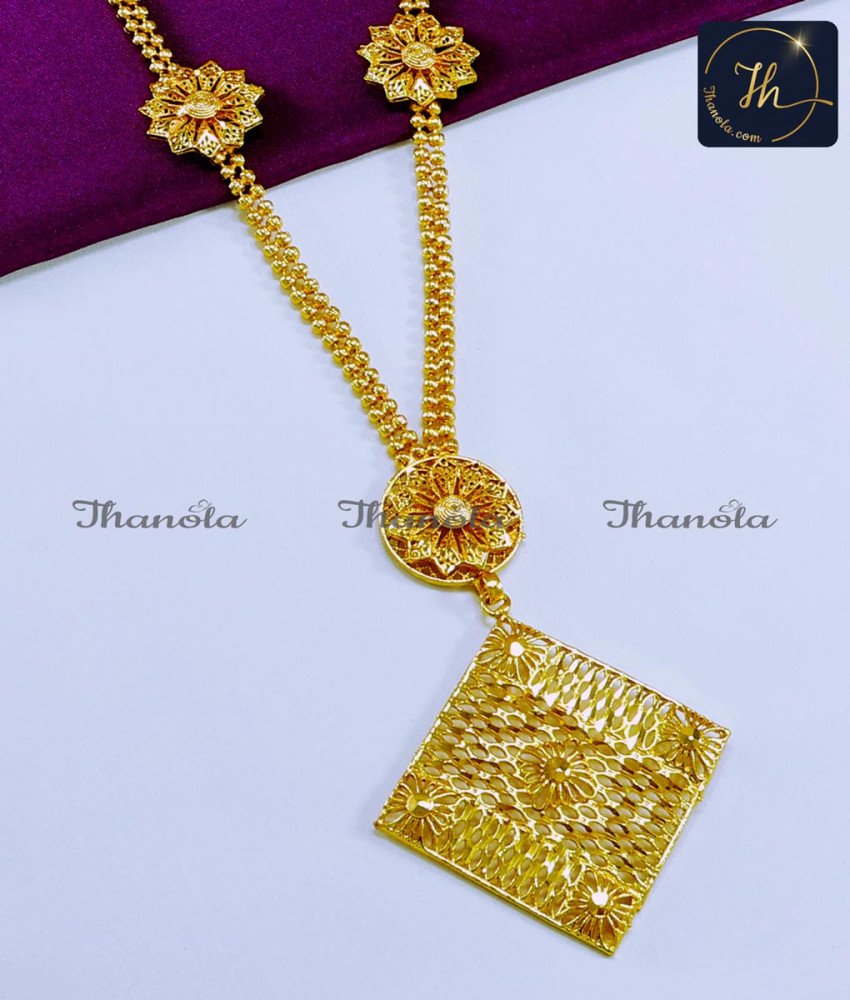Simple New Flower Design Gold Plated Long Haram Online new model gold haram designs