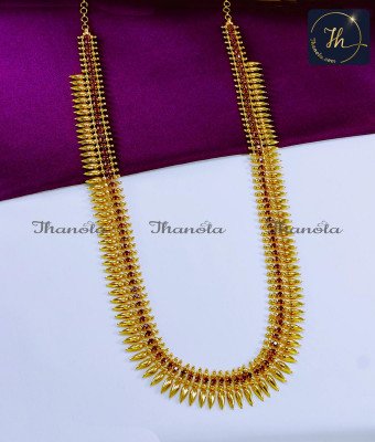 HRA1086 - Traditional Ruby Stone Yellow Gold Mullamottu Mala