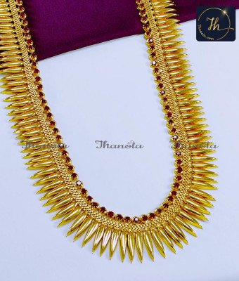 HRA1087 - Kerala Jewellery Design Ruby Stone Mullamottu Haram