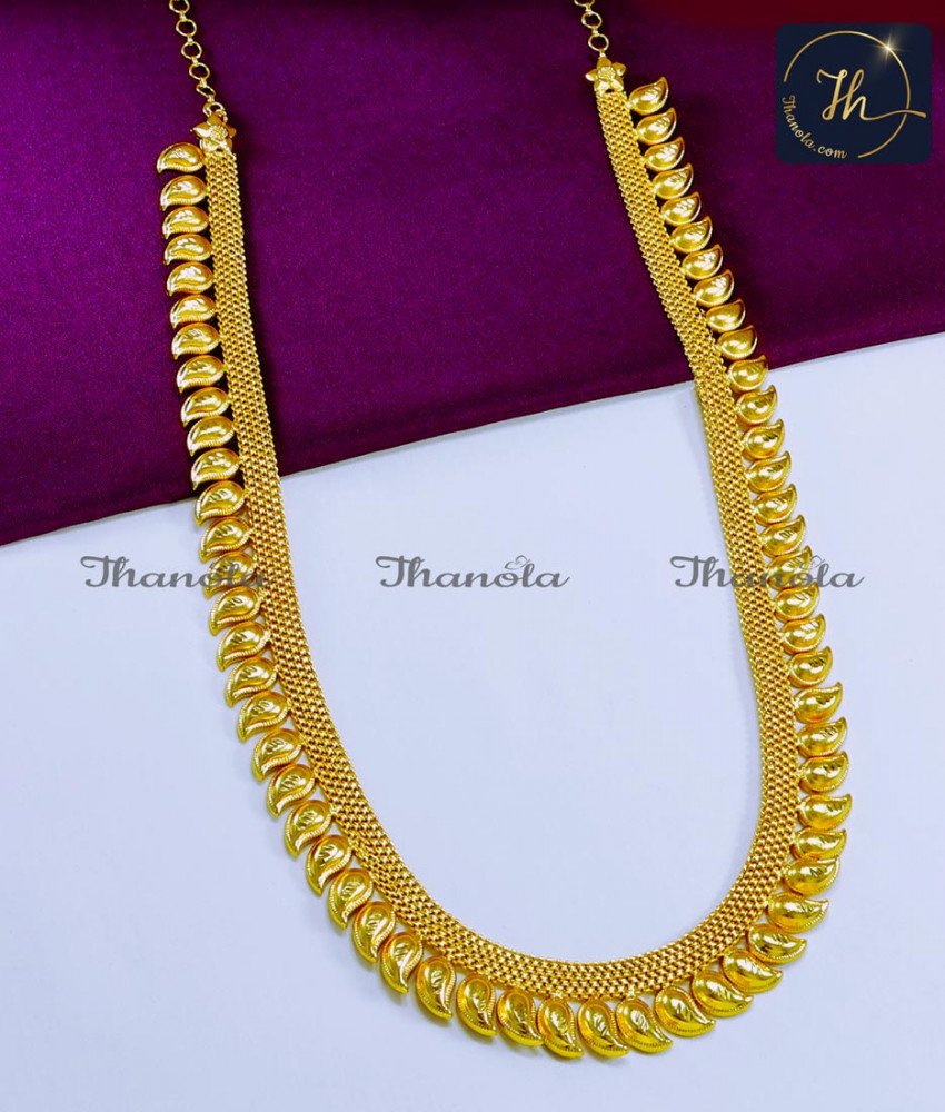Traditional Mango Mala Designs Kerala Jewellery Online long mango haram designs in gold