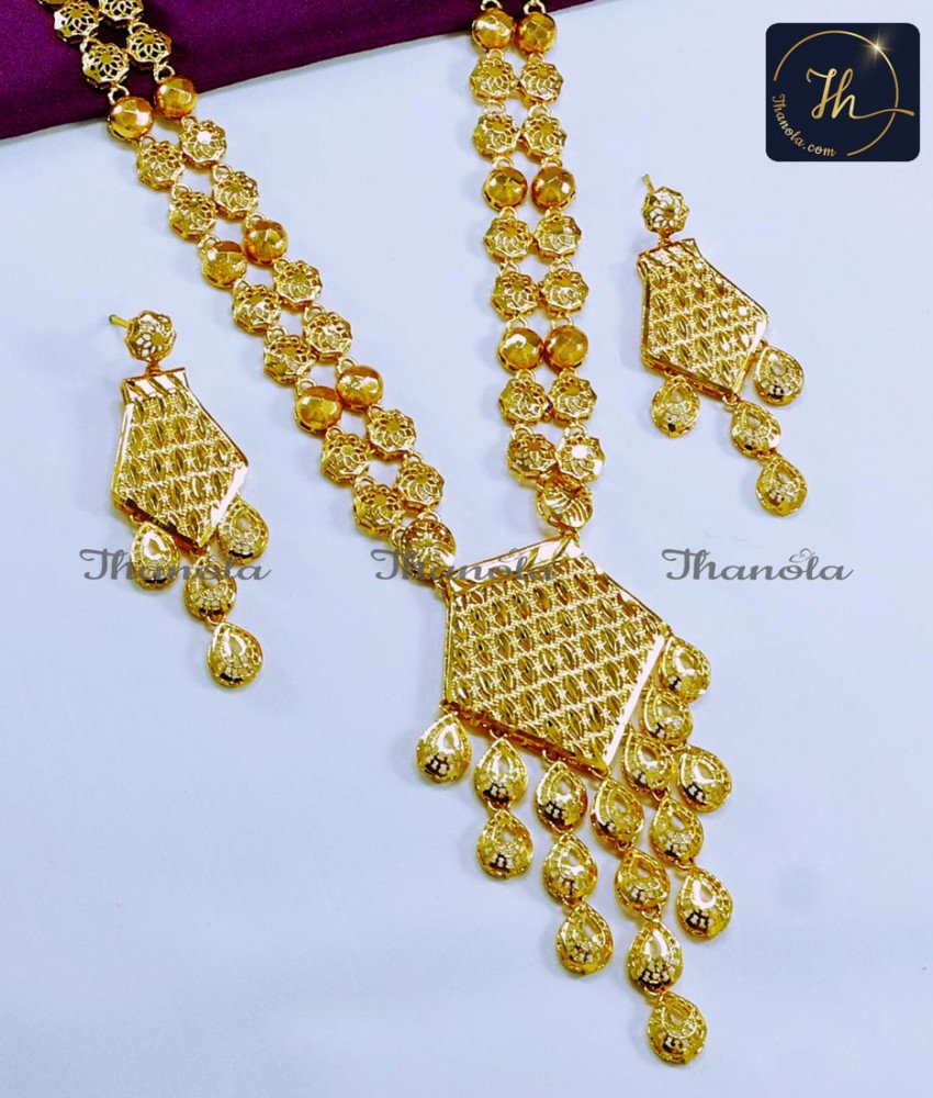 Dubai Jewellery Long Haram with Earrings for Wedding arabic dubai wedding dubai gold long necklace