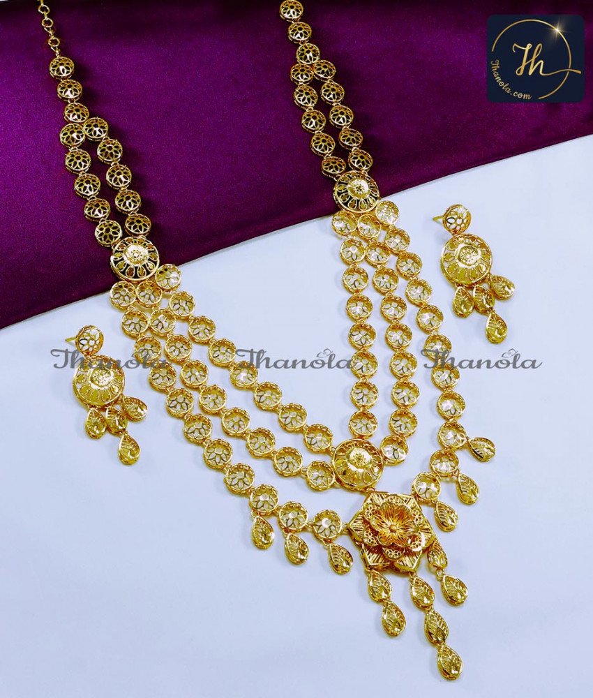 Beautiful Bridal Wear Dubai Jewellery Design Haram Set arabic gold long necklace designs