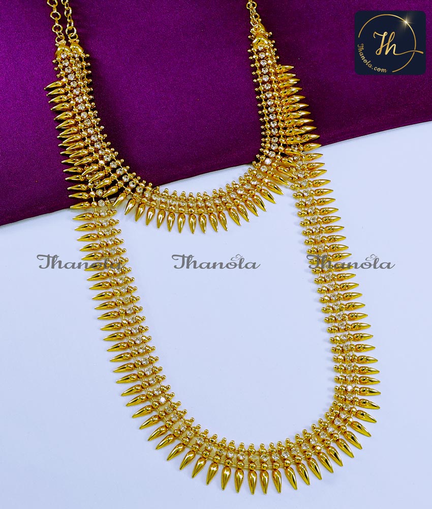 Trendy White Stone Mullamottu Mala Necklace Gold Design mullamottu haram gold