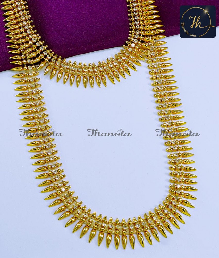 Trendy White Stone Mullamottu Mala Necklace Gold Design mullamottu haram gold