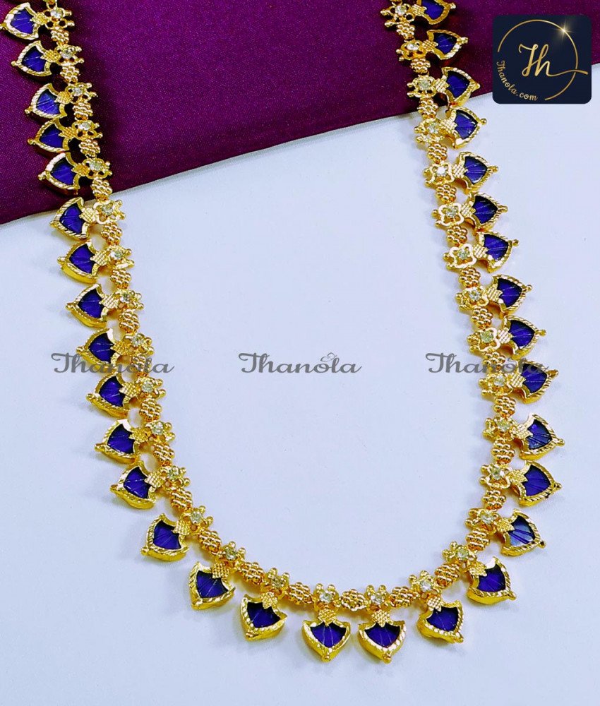 Kerala Bridal Gold Covering Blue Palakka Mala Artificial Palakka mala Gold