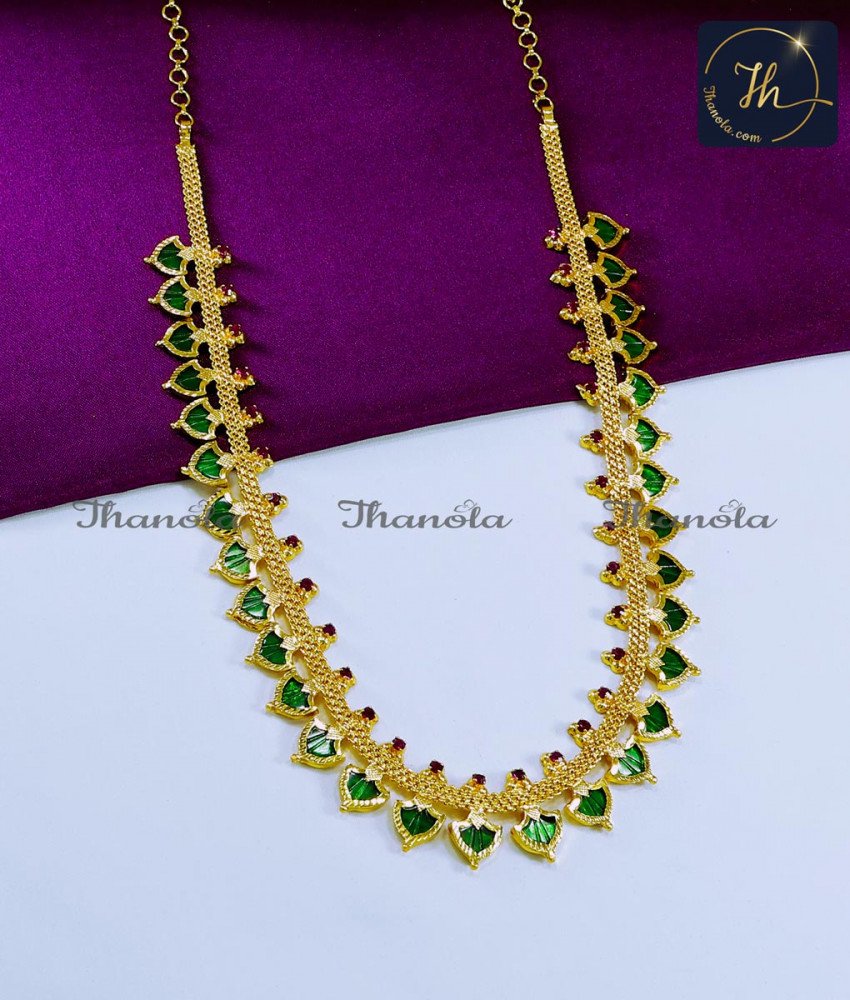 Traditional Palakka Mala Kerala Wedding Jewellery Yellow Gold Palakka Mala