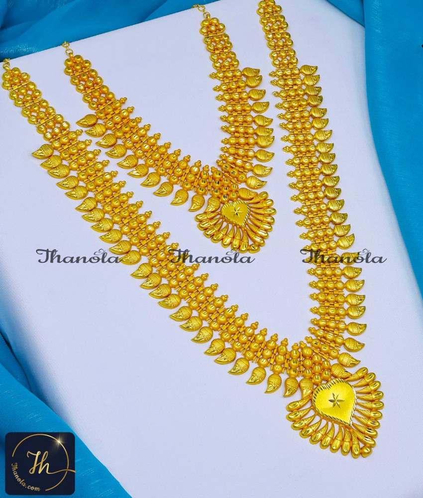 Traditional Haram Necklace Kerala Jewellery Set for Wedding Traditional Kerala Long Mango Haram Necklace Set