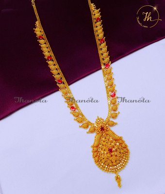 HRA1502 - Gold Covering Ruby Stone Bridal Gold Haram Designs