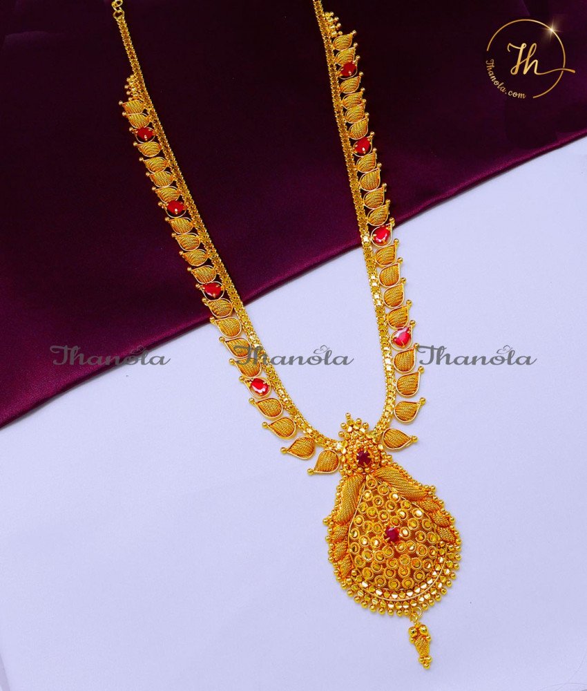 Gold Covering Ruby Stone Bridal Gold Haram Designs 1gm gold plated jewellery online