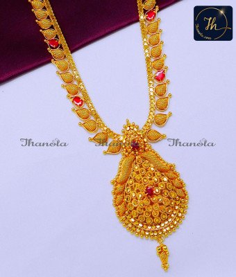 HRA1502 - Gold Covering Ruby Stone Bridal Gold Haram Designs