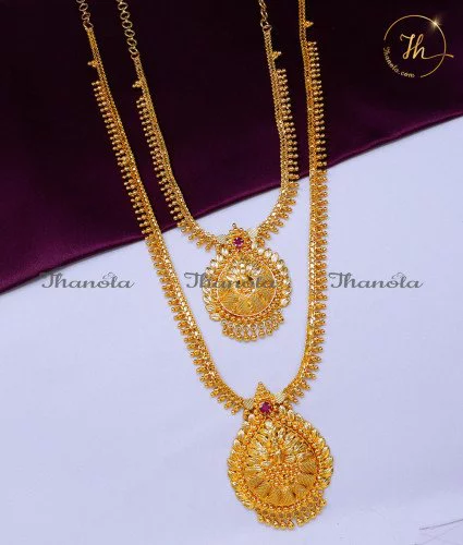 Gold Plated Jewellery Stone Long Haram Necklace Set gold plated jewellery set for wedding