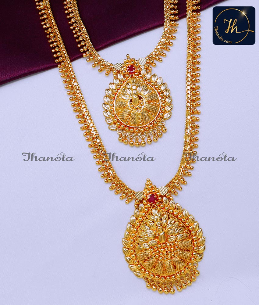 Gold Plated Jewellery Stone Long Haram Necklace Set gold plated jewellery set for wedding