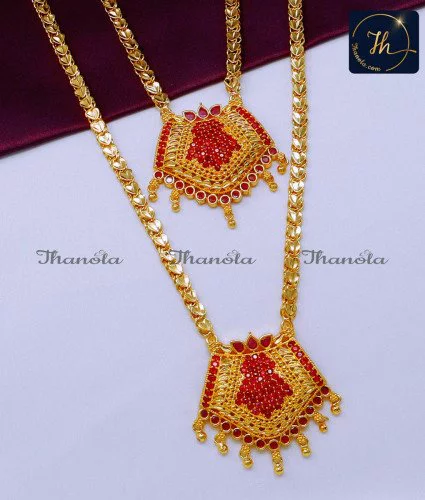 Simple Ruby Light Weight New Model Gold Haram Designs gold plated haram necklace set