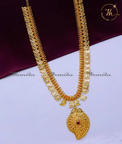Beautiful Gold Plated Mango Haram Latest Designs marriage long mango haram designs in gold