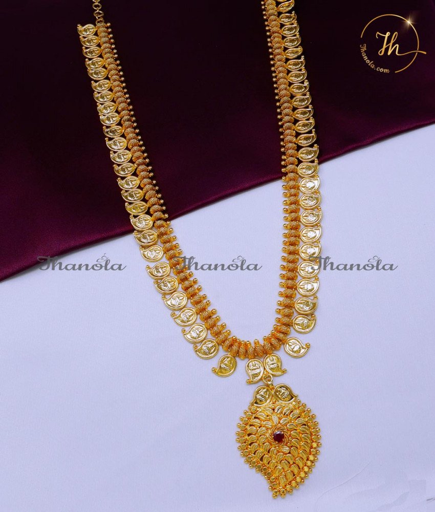 Beautiful Gold Plated Mango Haram Latest Designs marriage long mango haram designs in gold
