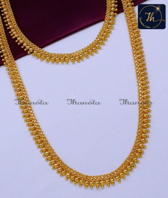 HRA1766 - Simple Gold Beads Gold Plated Jewellery Haram Necklace Set