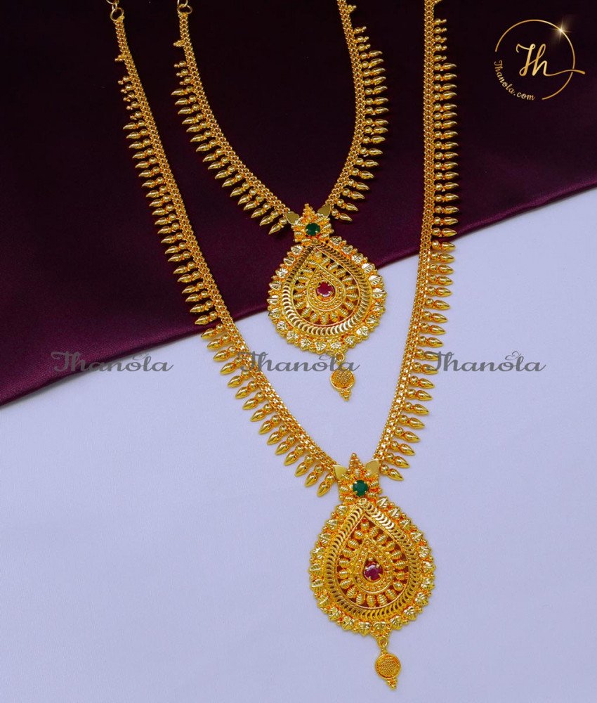 Kerala Jewellery Mullamuttu Haram And Necklace Set gold necklace and haram sets with weight