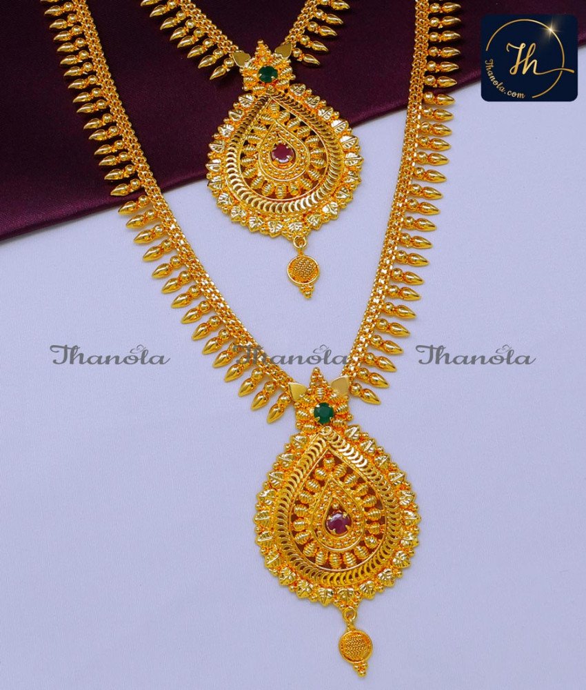 Kerala Jewellery Mullamuttu Haram And Necklace Set gold necklace and haram sets with weight