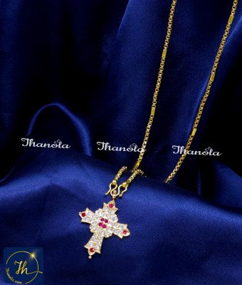 DLA1195 - Impon Chain with Stone Christian Cross Pendant for Men