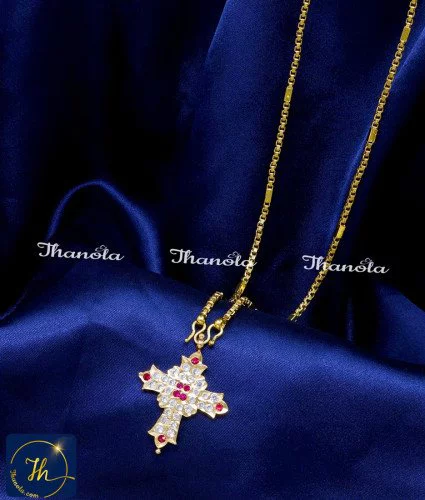 Impon Chain with Stone Christian Cross Pendant for Men cross pendant in gold