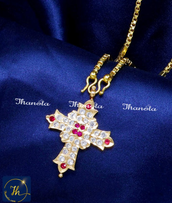 DLA1195 - Impon Chain with Stone Christian Cross Pendant for Men