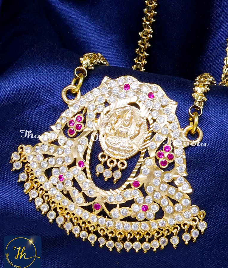 South Indian Impon Long Chain with Big Pendant Gold gold lakshmi dollar chain designs