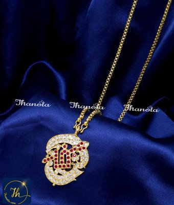 DLA1252 - Impon Stone Om Dollar Chain Gold Plated Jewellery