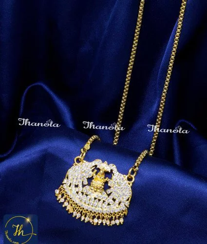 Impon White Stone Gold Lakshmi Dollar Chain Designs lakshmi pendant gold chain design