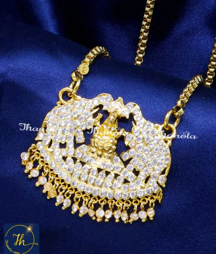 Impon White Stone Gold Lakshmi Dollar Chain Designs lakshmi pendant gold chain design