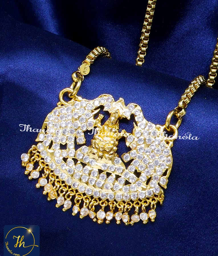 Impon White Stone Gold Lakshmi Dollar Chain Designs lakshmi pendant gold chain design